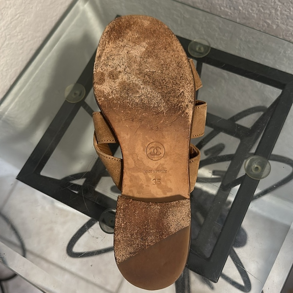 ISO: CHANEL Vintage Gold Logo Plate Suede Slide Sandals Size 35-36 *DO NOT BUY* - Picture 5 of 10